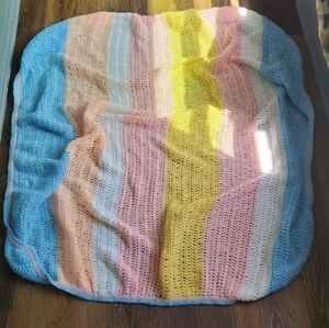 Blue Orange Pink Yellow White Knitted Crocheted Baby Throw Blanket